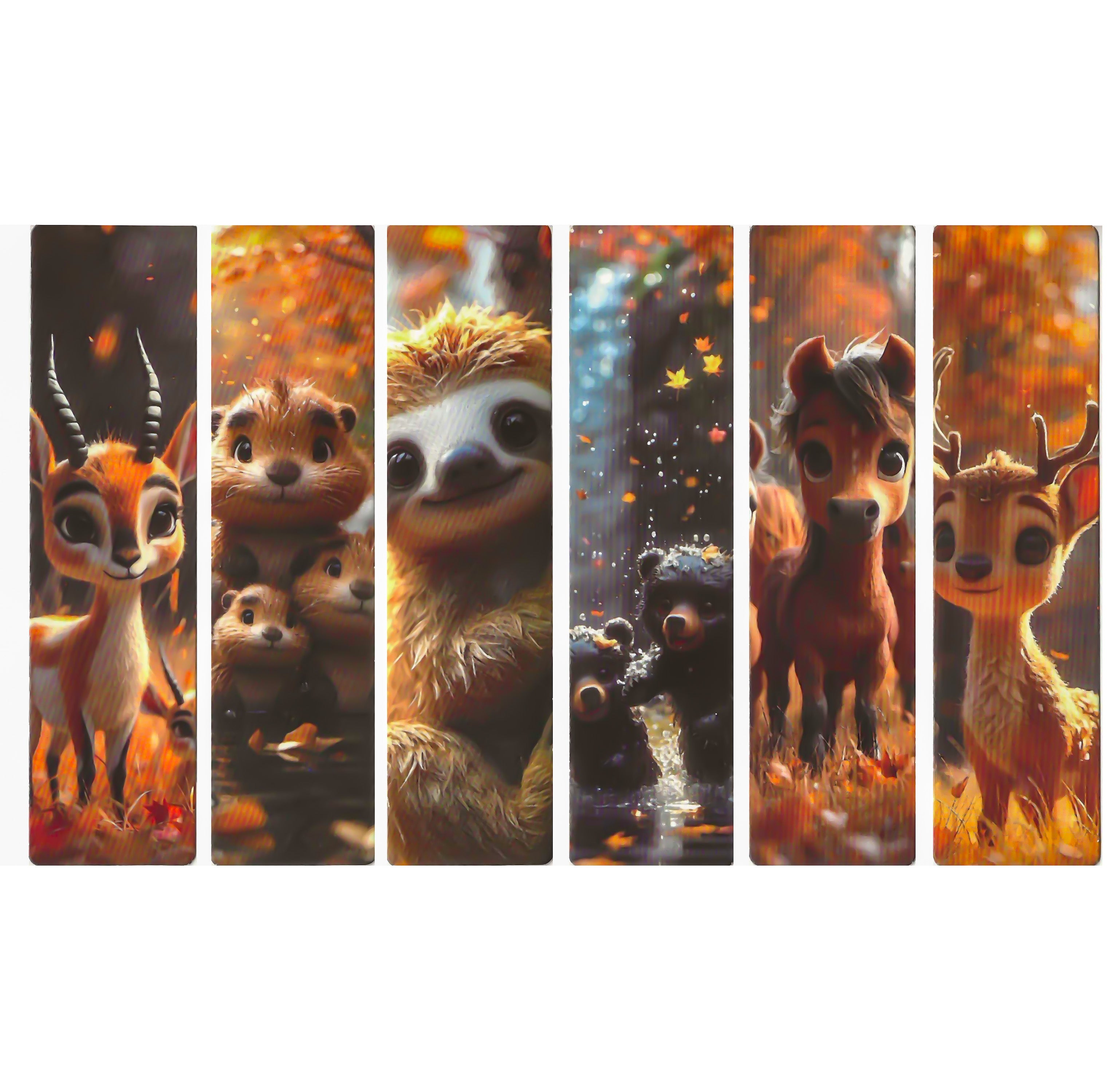 Lot de 6 marque-pages 15*4cm, impression 1 face sur papier cartonné épais, les animaux tout doux 3D