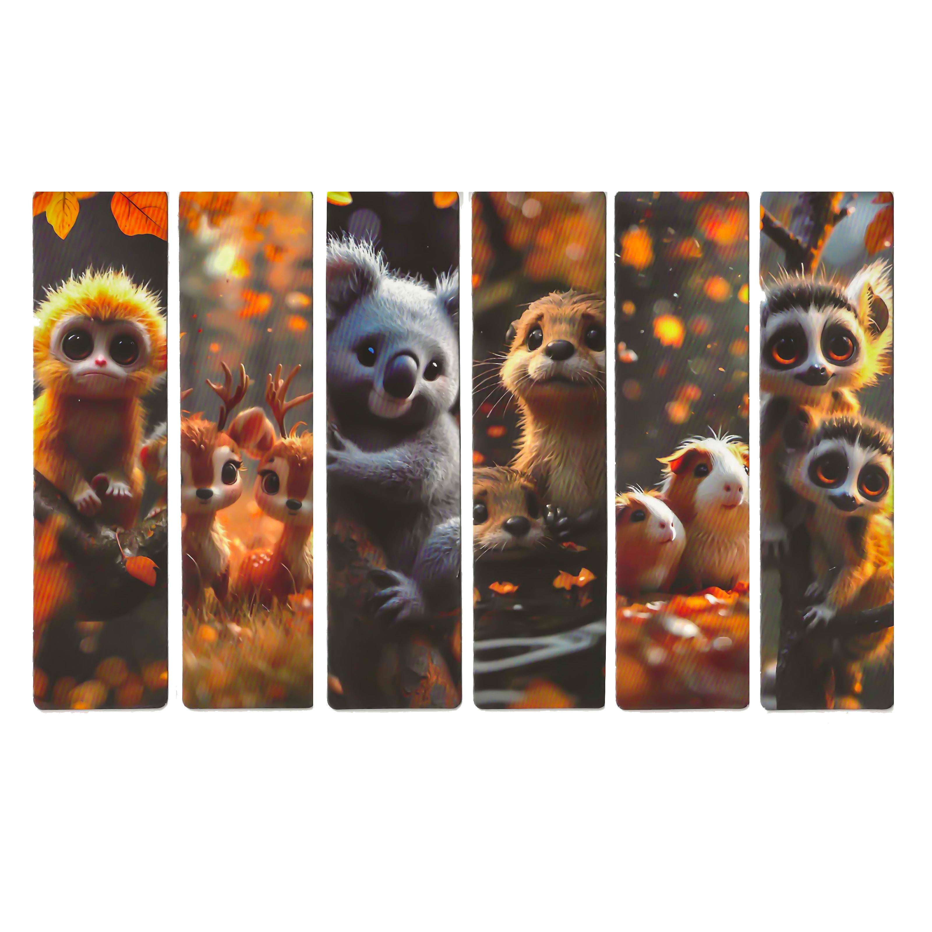 Lot de 6 marque-pages 15*4cm, impression 1 face sur papier cartonné épais, les animaux tout doux 3D