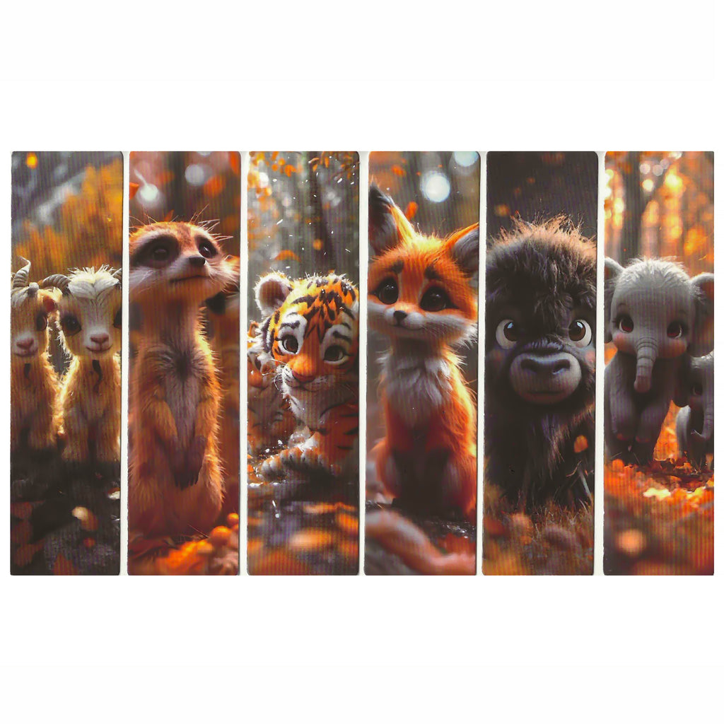 Lot de 6 marque-pages 15*4cm, impression 1 face sur papier cartonné épais, les animaux tout doux 3D