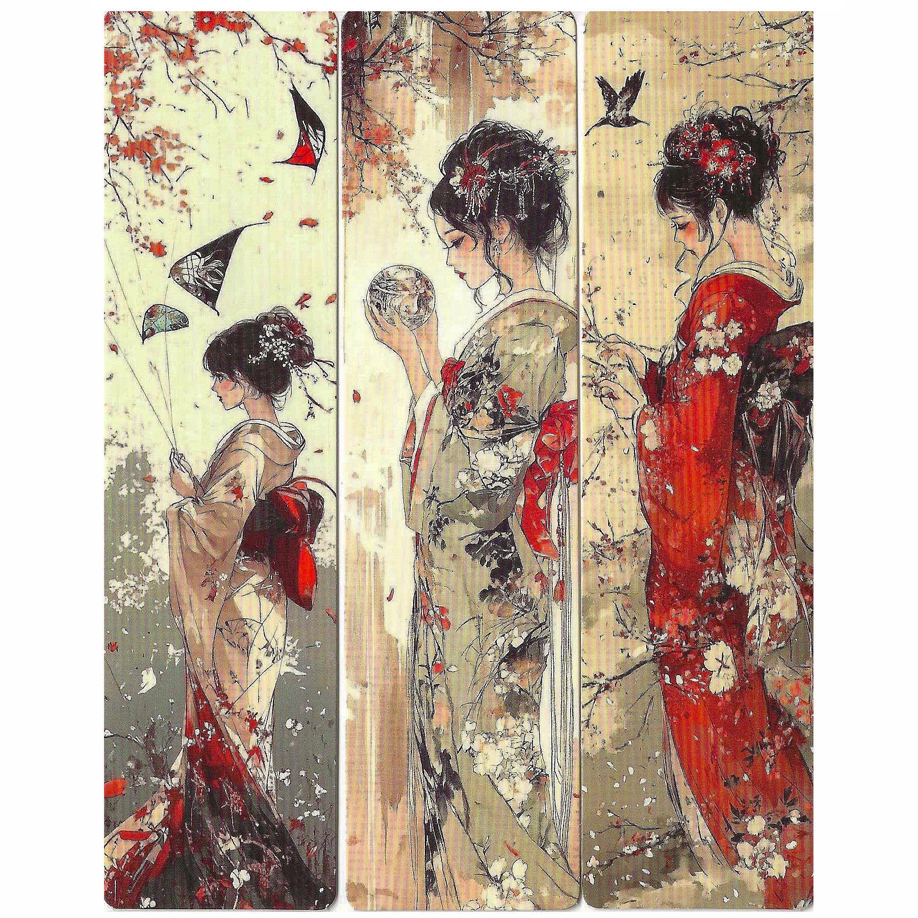 Lot de 6 marque-pages 15*4cm, impression 1 face sur papier cartonné épais, les belles japonaises dans leurs habits traditionnels