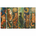 Lot de 6 marque-pages 15*4cm, impression 1 face sur papier cartonné épais, portraits de chats dans l'environnement de Van Gogh