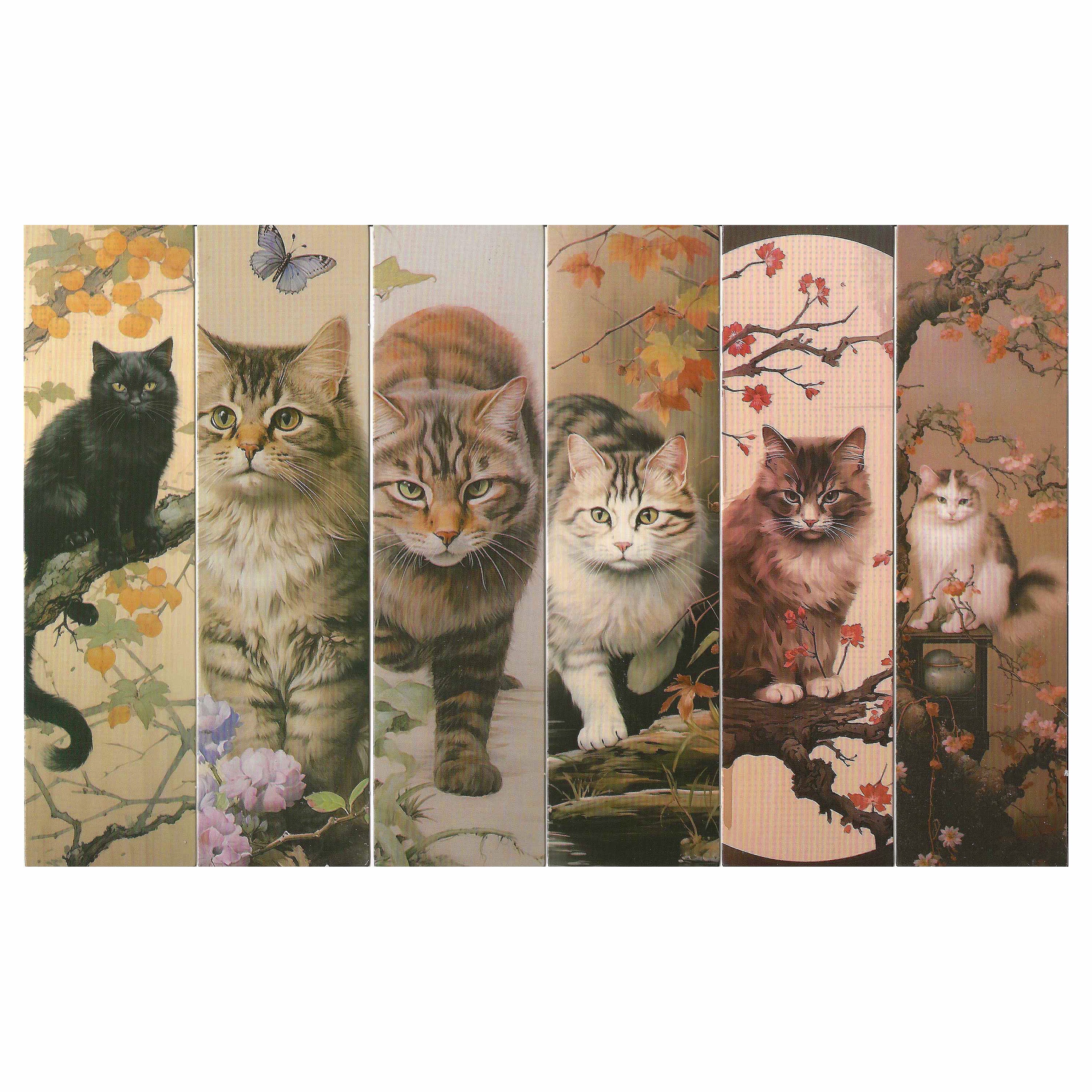 Lot de 6 marque-pages 15*4cm, impression 1 face, papier cartonné épais, portraits de chats dans l'esprit studio photo