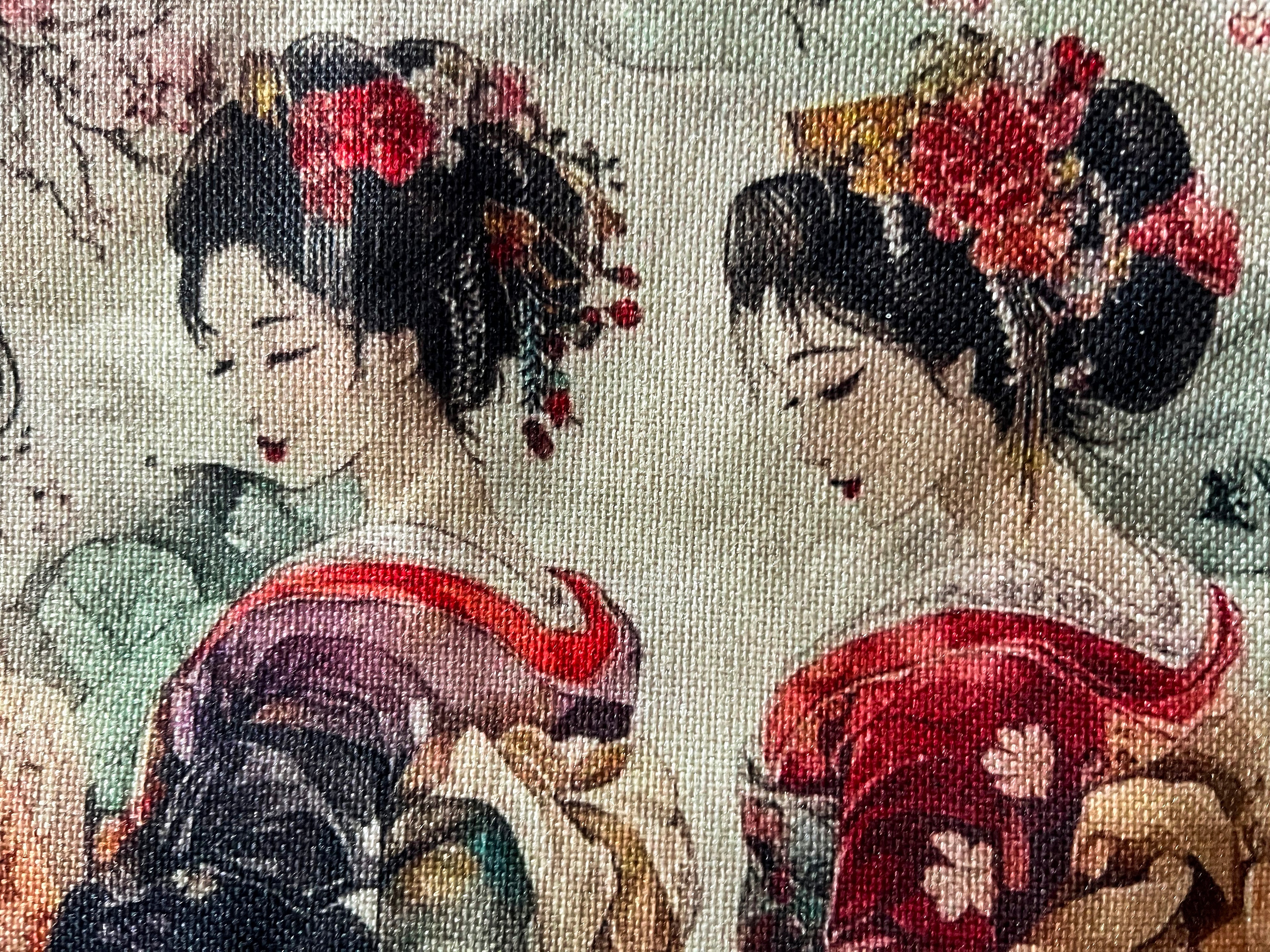 Trousse cosmétiques multifonctions en toile, 27,5*18cm, fond 5,5cm, impression double face, portrait de trois belles japonaises en habits traditionnels