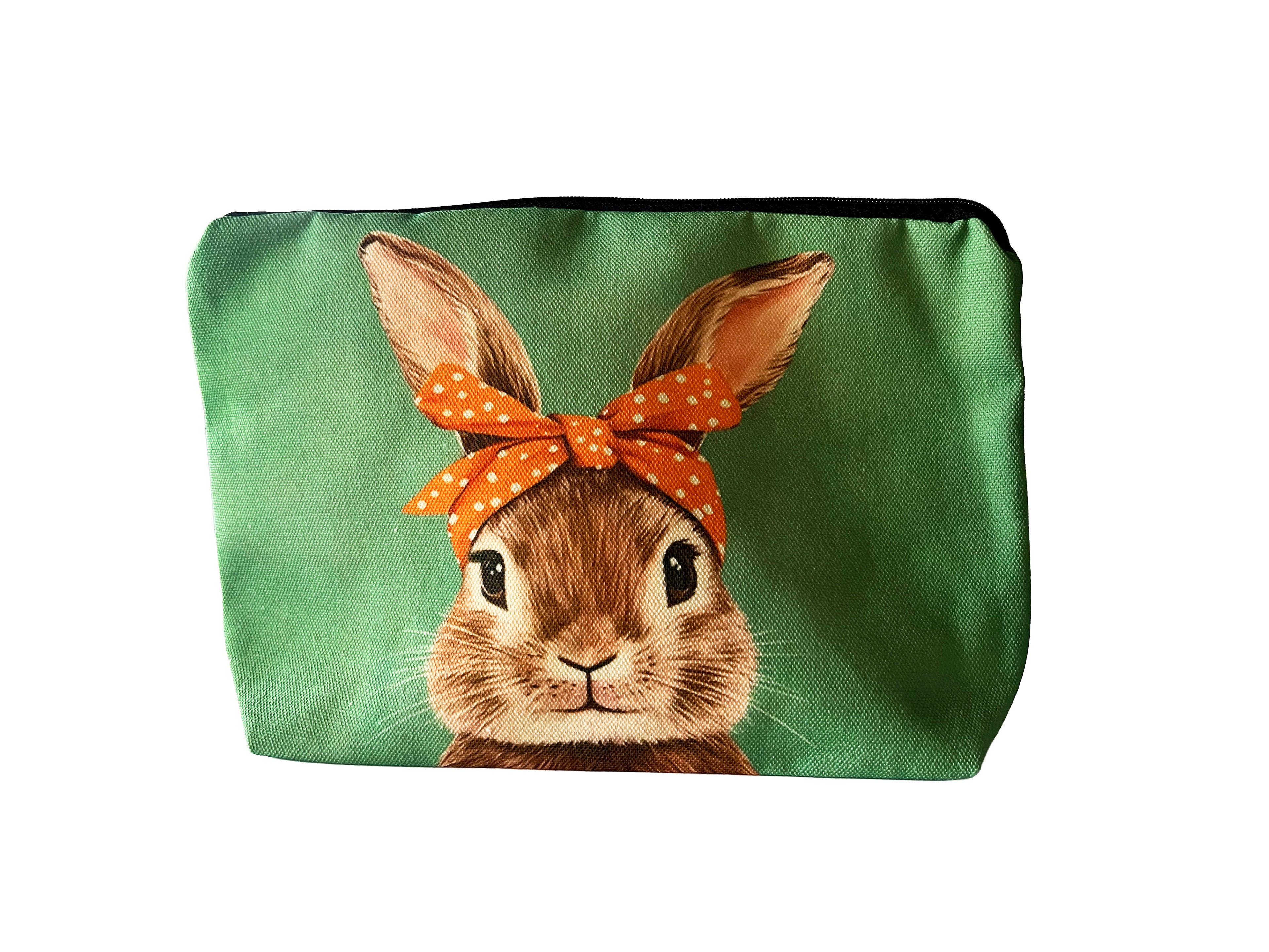 Trousse cosmétiques multi-usages 26*17cm, grand fond de 7cm, impression double face, illustration d'une belle petite lapine !