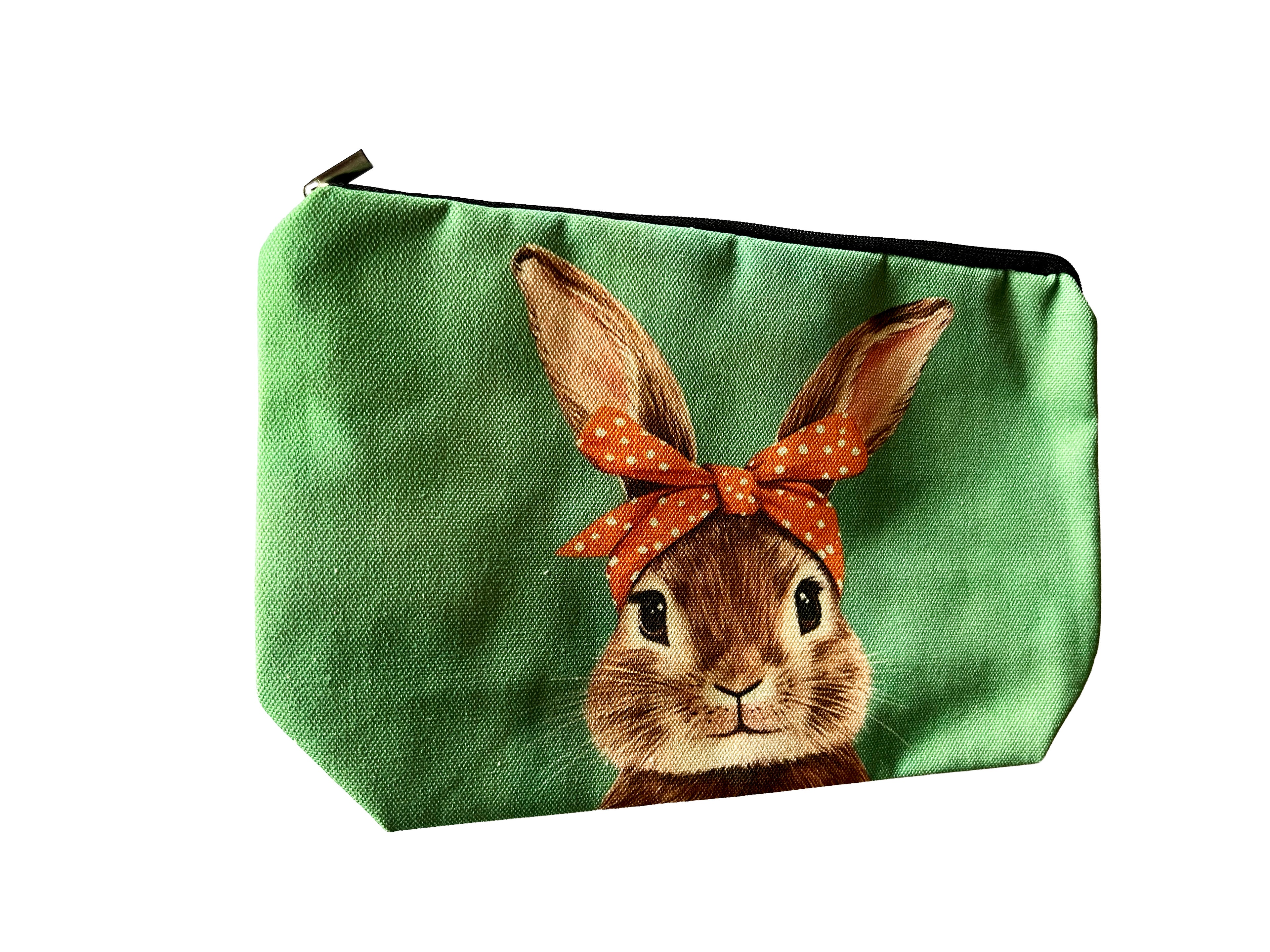 Trousse cosmétiques multi-usages 26*17cm, grand fond de 7cm, impression double face, illustration d'une belle petite lapine !
