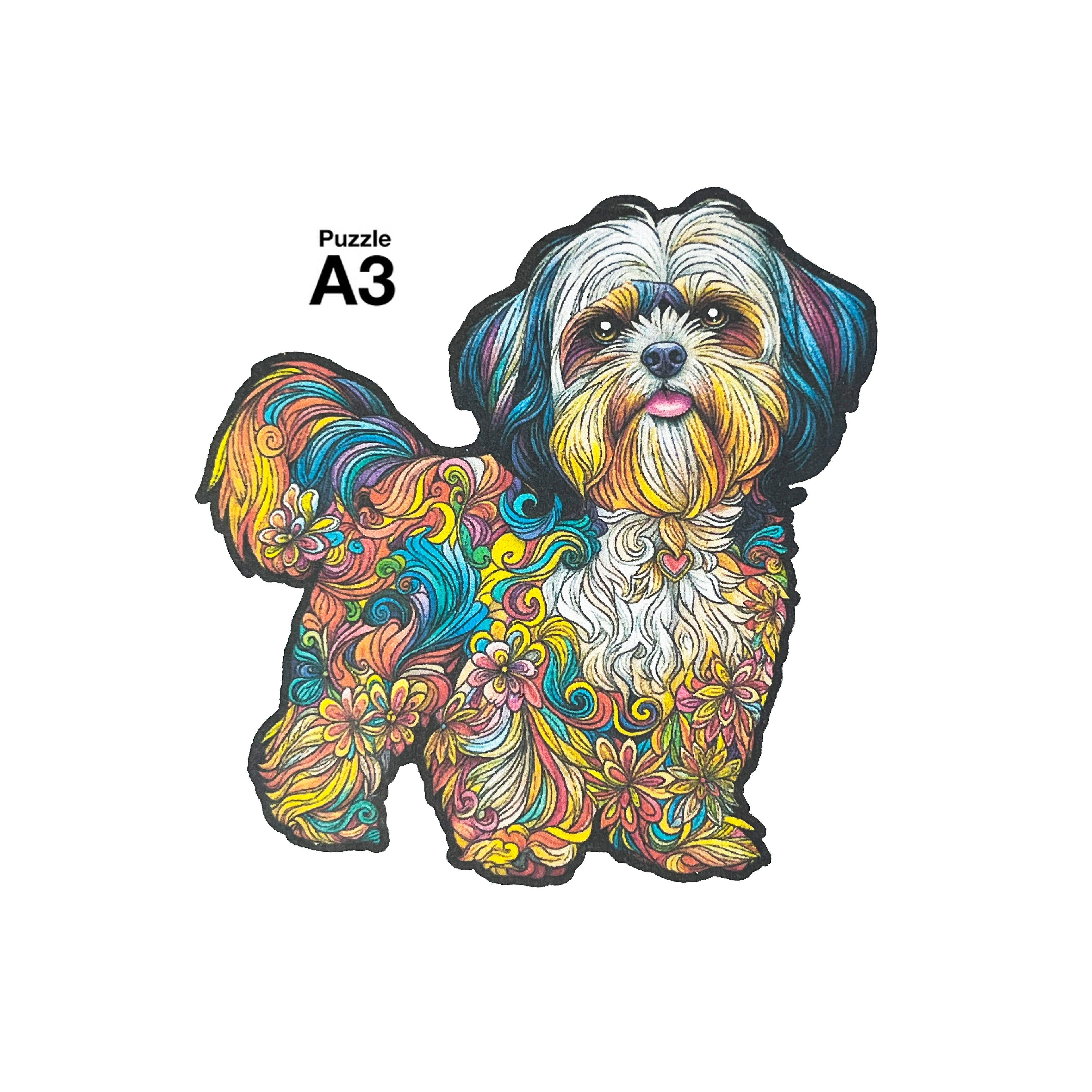 Puzzle A3 en bois laminé dans une boîte cartonnée avec sac de transport et reproduction. Pièces irrégulières uniques rendant l'assemblage encore plus enrichissant, La Baleine Bleue