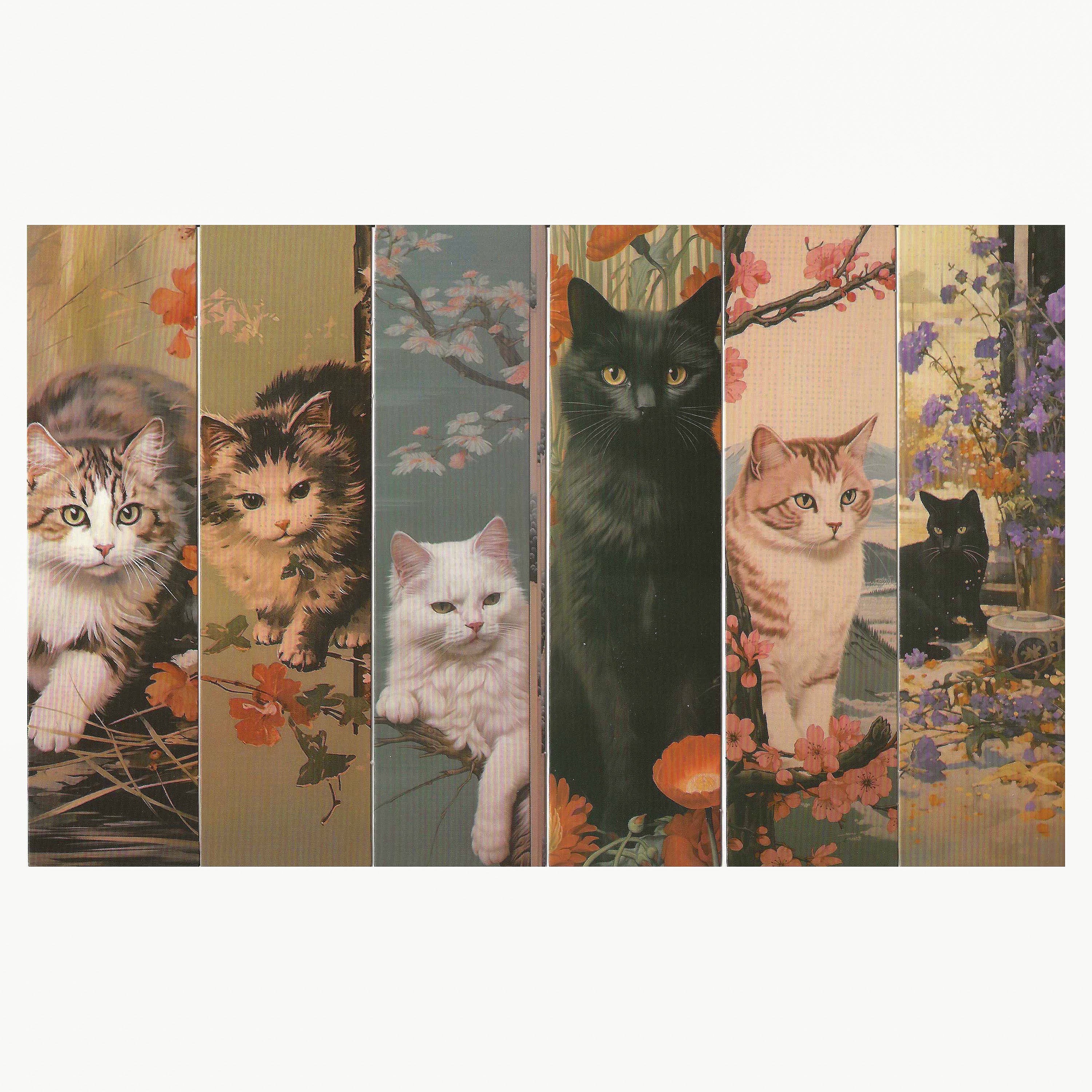 Lot de 6 marque-pages 15*4cm, impression 1 face, papier cartonné épais, portraits de chats dans l'esprit studio photo