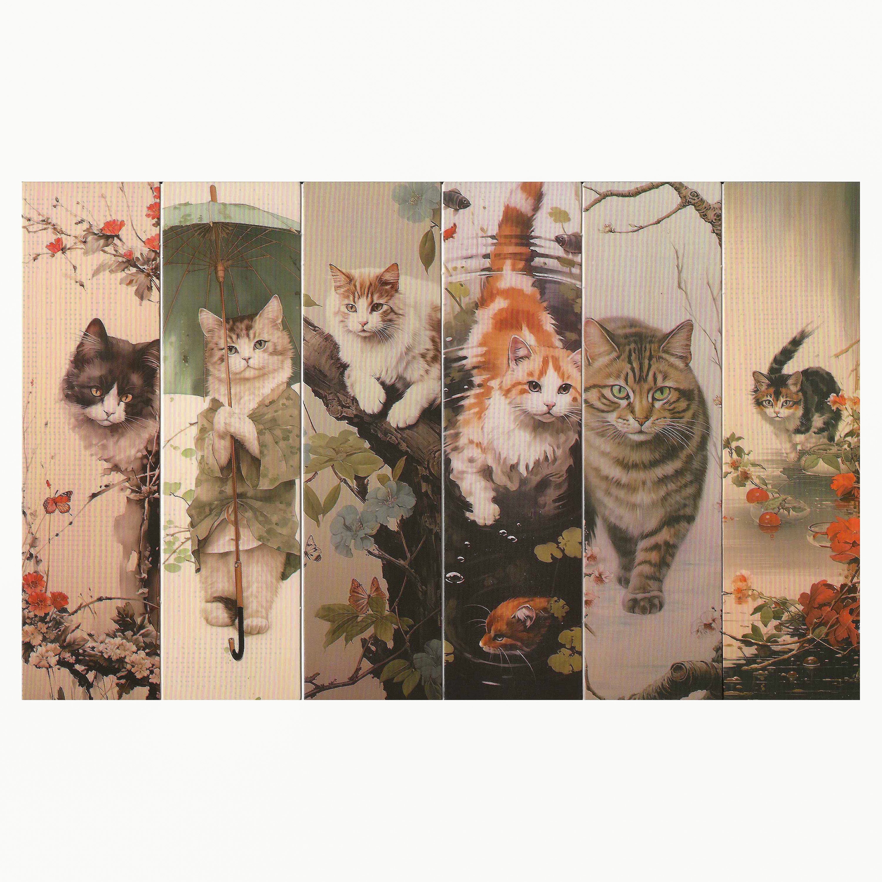 Lot de 6 marque-pages 15*4cm, impression 1 face, papier cartonné épais, portraits de chats dans l'esprit studio photo