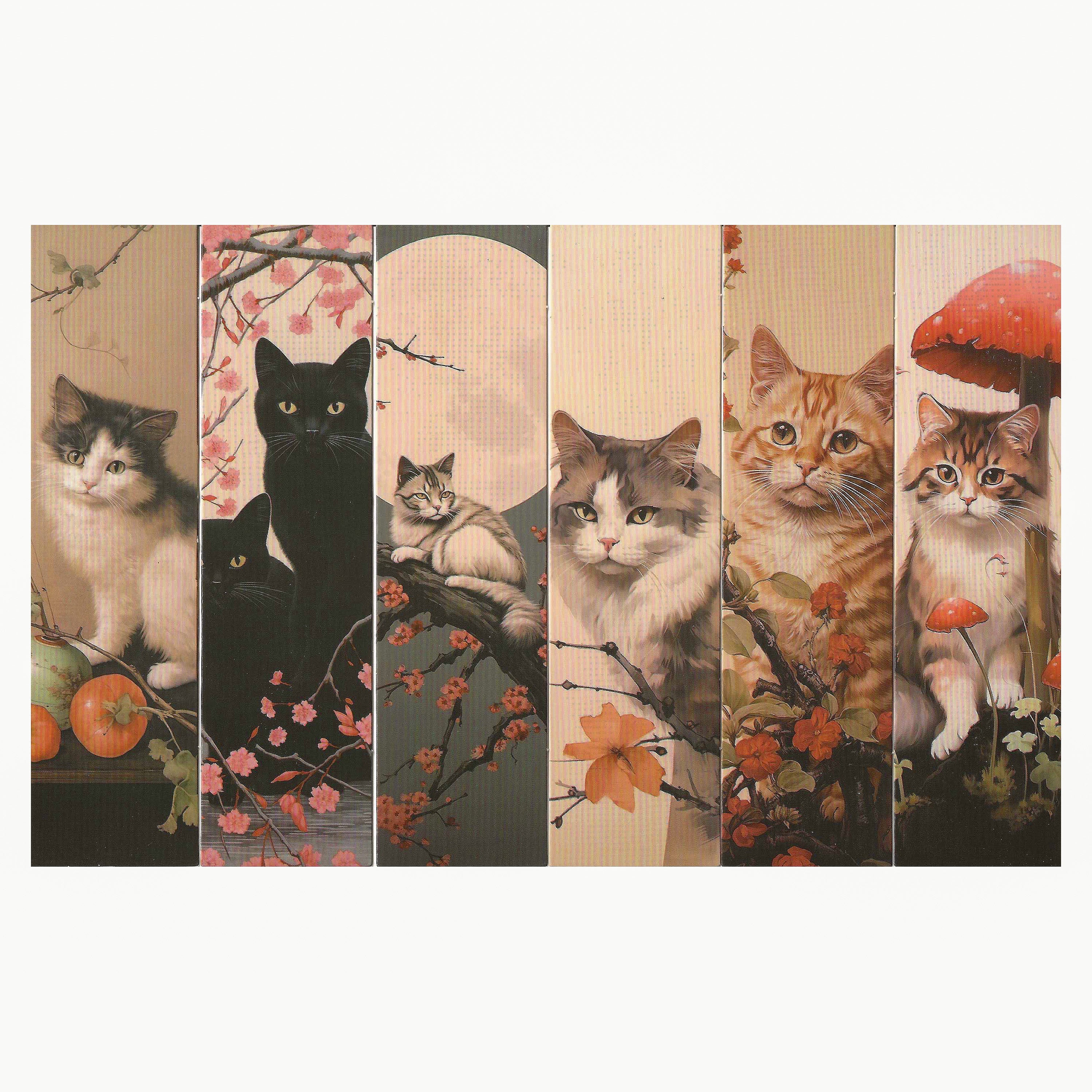 Lot de 6 marque-pages 15*4cm, impression 1 face, papier cartonné épais, portraits de chats dans l'esprit studio photo